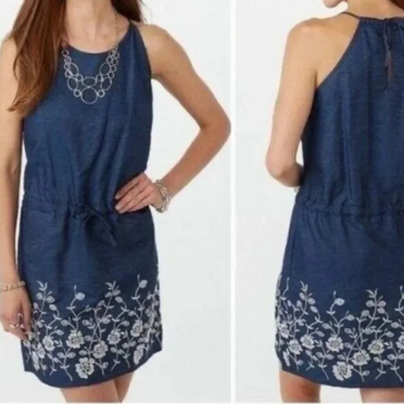 NWT Westport Denim Halter Embroidered Sun Dress Size Petite XL - Picture 1 of 10